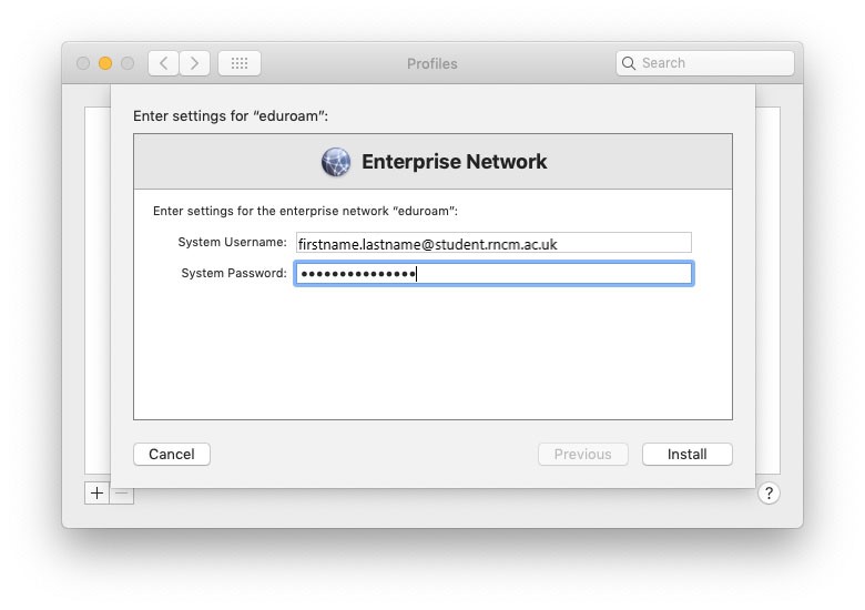 Popup of form with fillable System Username and System Password fields