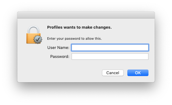 System dialogue asking for mac login password